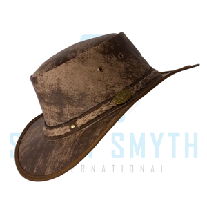 Chapeau de cowboy en cuir vieilli vintage, chapeau d'équitation western pour ranch, usage équestre extérieur avec logo personnalisé OEM ODM - Product Image 4