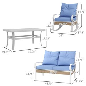 Set Divano a 4 Pezzi Blu Chiaro per Patio con Sedie a Dondolo e Tavolino da Caffè per Giardino, Prato o Piscina in Legno di Quercia - Product Image 3