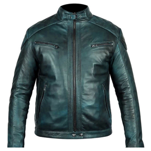 Veste en cuir marron pour homme, en cuir véritable, en peau de mouton, veste en cuir véritable pour moto - Product Image 4