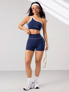 Summer Two Piece Solid Lace Belt Waist Fitness Sports Set Women Workout Yoga Outfit Strapless Bra 2Ps Gym Crop <b>Top</b> - Product Image 2