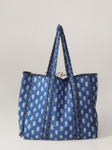 Bolso Tote de Algodón Acolchado Surtido OEM, Bolso de Hombro con Estampado Floral Azul, Venta al por Mayor para Mujer - Product Image 4