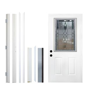 36X80 Puerta de entrada de fibra de vidrio de 2 paneles Mano derecha Inswing Knock-Down Design Marco de vinilo Molde de vidrio decorativo sin terminar - Product Image 2