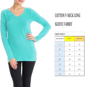 Camiseta 100% algodón de manga larga con cuello en V para mujer - Product Image 3