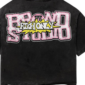 Custom Slogan Silk Screen Printed Oversized Crop T-Shirt <b>Men's</b> Short Sleeve <b>Turtleneck</b> 100% Cotton Formal Black - Product Image 5