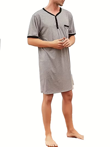 Chemises de nuit thermiques pour hommes, douces et luxueuses, 100% coton, col en V, design bicolore, vêtements de maison, fabriquées au Bangladesh - Product Image 2