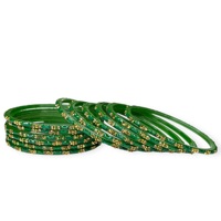 Bracelets en verre vert indien Mehendi Magic avec un design tendance en perles plaqué or pour les occasions de mariage pour femmes