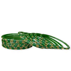 Brazaletes de Vidrio Verde Indio Mehendi Magic con Diseño de Perlas Chapadas en Oro, Modernos, para Bodas, para Mujeres - Product Image 3