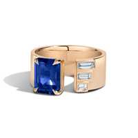 Bague personnalisée en or massif 10K 14K 18K avec pierre précieuse de laboratoire taille émeraude, sertie à griffes et à clos, large, style cigare, pour femme