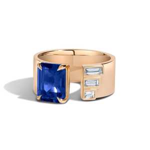 Custom Emerald Cut Gemstone Statement Ring 10K 14K 18K Solid Gold Open <b>Gap</b> Wide Cigar Band For Women Everyday Wear Factory Price - Product Image 1