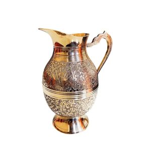 Brass Jug Pitcher Designer Embossed Mughal Style Gold Finished Water Serving Vintage <b>Drinkware</b> Decorative Tableware for Home - Product Image 4