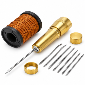 Kit de Costura de Cuero con Ahoyador, Mango de Latón, 6 Agujas Intercambiables, Hilo Encerado, Protectores de Dedos, Juego de Herramientas para Coser Cuero ZETOMEDP - Product Image 1