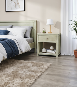 Bedside Cabinet Wood Nightstand with One Drawer for Farmhouse & Hotel Bedroom or Living Room Home Furniture Use Modern Gray - Product Image 3