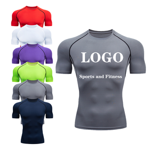 Wholesale Custom Logo <b>Men</b> <b>Compression</b> Gym <b>Shirt</b> Dry Fit Short Sleeve Sports Wear Breathable Fitness Bodybuilding Training Top - Product Image 1