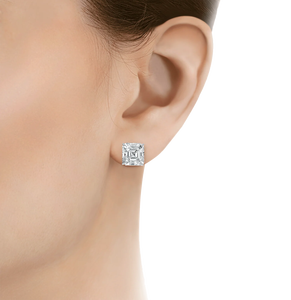 Boucles d'oreilles clous de fiançailles solitaires en diamant de laboratoire taille Asscher, style mode, en or massif 14K 18K, bijoux raffinés - Product Image 5