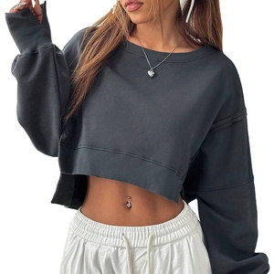 À la mode femmes à manches longues à capuche ample haut court Hip Hop Street Style chaud épais tricoté tissu imprimé sweat à capuche - Product Image 1
