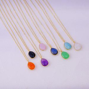 จี้ห้อยคอรูปหยดน้ำประดับลาบราดอไรต์ ตัวเรือนทองเหลืองชุบทอง ประดับด้วยพลอยธรรมชาติ ระยิบระยับ ทันสมัย เหมาะสำหรับทั้งชายและหญิง/ผู้หญิง - Product Image 6