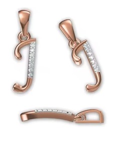 Rose Gold <b>Letter</b> J Pendant With Diamond Channel Setting Classic Everyday Wear Unisex Jewelry - Product Image 6