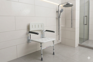 Asiento de ducha plegable para montar en la pared con brazos, respaldo y asiento plegables, altura ajustable para personas mayores y discapacitadas - Product Image 2