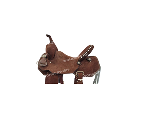 อานม้าหนังแท้สีน้ำตาลพร้อมโครงไฟเบอร์และชุดอุปกรณ์ขี่ม้าแบบตะวันตก ขนาด 10-18 นิ้ว หนังย้อมสีแบบดรัม ดีไซน์แบบ Rough Out - Product Image 4