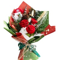 Konservierter Blumen-Weihnachtsstrauß Rote Rosen-Arrangement für Feiertagsgeschenk Heim Hochzeit Weihnachtsdekoration