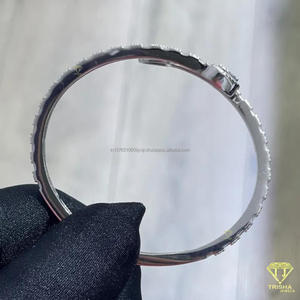 Elegant Lab Grown Diamond Lab Grown <b>Bangle</b> <b>Bracelet</b> With Pear Shaped Tips Silver Tone Statement Jewelry For Wedding - Product Image 5