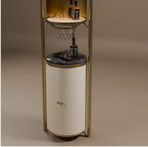 Pillar <b>Bar</b> Cabinet 2 Section Solid Wood Custom Spinning Modern Home <b>Bar</b> Cabinet with Stainless Steel Wine Storage - Product Image 2