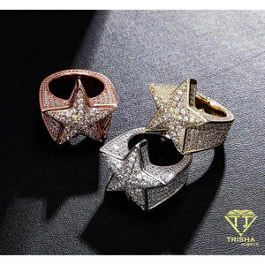 Anillo de lujo de plata de ley 925 con diseño de estrella de moissanita y diamante, con forma geométrica, para minoristas de joyería de moda. - Product Image 3