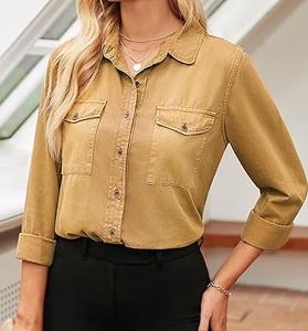 เสื้อเชิ้ตเดนิมแขนยาวผู้หญิงขายดี ระบายอากาศได้ดี ทรงหลวม สไตล์ครอปท็อป สีซีดแบบซันเฟด ลุคซัมเมอร์แฟชั่น เสื้อผ้าเดนิม - Product Image 3