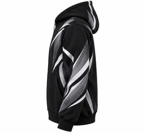 Sudadera Negra con Capucha y Cierre de Cremallera con Estampado Geométrico, Corte Regular, Ropa Deportiva para Hombre, Otoño - Product Image 3