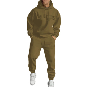 <b>Men</b> Olive Green Hooded Tracksuit Full Length Sweatshirt And <b>Pants</b> With Los Angeles Print Casual Autumn Wear - Product Image 3