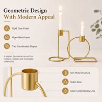 Juego de Portavelas Cónicos de Metal Dorado, Candelabros Modernos con Marco de Alambre Geométrico para Mesa de Comedor, Decoración de Bodas y Hogar