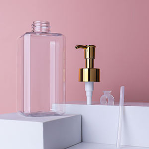 卸売 ラグジュアリー 透明 300ml 500ml PET角型プラスチックシャンプーボトル ゴールドポンプ付き - Product Image 4