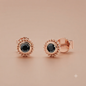 Boucles d'oreilles classiques en argent 925 avec onyx noir serti clos, pour un usage quotidien, plaquées or rose SMD. - Product Image 3