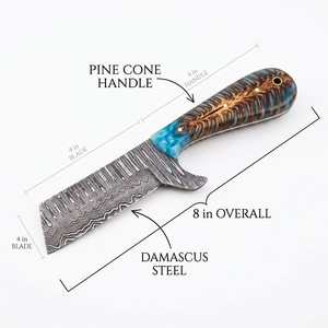 Couteau de chasse et d'extérieur à lame fixe en acier de Damas, modèle Western Bull Cutter, avec manche en résine de cône de pin, pour la chasse, le EDC et le camping - Fabricant - Product Image 3