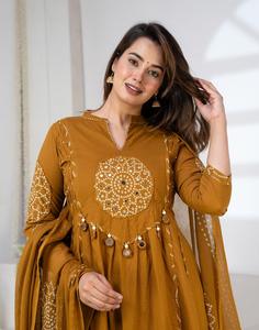 Stylish Mustard Anarkali <b>Kurta</b> Set for <b>Women</b> with Embroidered Dupatta Festive Traditional Indian Ethnic Wear - Product Image 2