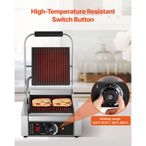 Piastra Elettrica Commerciale per Panini da 1800W in Acciaio Inox, Macchina per Sandwich da Interno con Controllo della Temperatura, Spina USA - Product Image 5