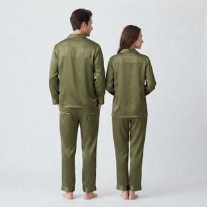 Unisex Satin <b>Pajamas</b> Set Long Sleeve Turn-down Collar Shirt <b>Pajama</b> Set Satin Sleepwear Classic Style 100% Silk Nightwear <b>Suit</b> - Product Image 2