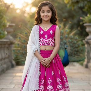 Shoryam mode enfants filles rose brodé Lehenga Choli indien ethnique fête porter jupe ensemble Dupatta mariage Diwali Festival - Product Image 1