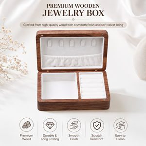 Boîte à bijoux en bois de noyer faite à la main pour femmes |   Étui de rangement pour bijoux de voyage |   Boîte de rangement pour bagues, boucles d'oreilles et colliers, cadeau pour demoiselle d'honneur - Product Image 2