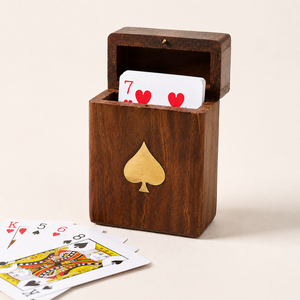 Boîte à cartes en bois moderne et durable R HANDICRAFT avec emblème pique doré, faite à la main, de luxe, pour rangement de cartes à jouer, ensemble cadeau décoratif - Product Image 1