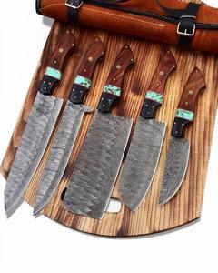 Juego de Cuchillos de Cocina de Acero de Damasco de Grado Industrial de Alta Calidad, 5 Piezas, Multiusos, con Mangos de Madera - Product Image 1