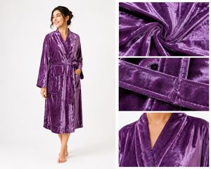 Peignoir Kimono en Velours Floral Écologique Violet pour Femme, Robe de Chambre de Luxe en Peluche à Col Châle avec Poches, Doux et Chaud pour l'Hiver - Product Image 6