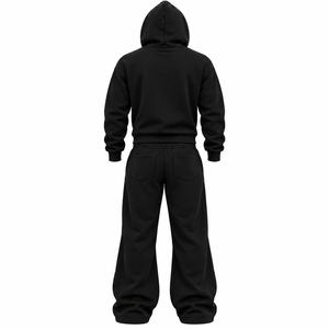 Ensemble de survêtement unisexe noir à capuche avec fermeture éclair intégrale et poches latérales, coupe classique, streetwear décontracté, vêtements d'automne, pantalon de survêtement 100% coton - Product Image 2