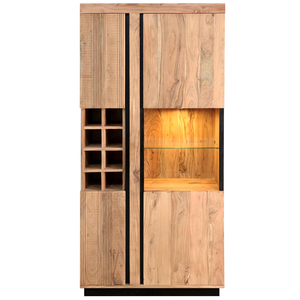 Meuble Bar Moderne en Bois de Mangue Massif avec Casier à Vin, Étagère à Verres 4 Compartiments, Rangement, Quincaillerie en Acier Inoxydable, Design Autoportant - Product Image 2