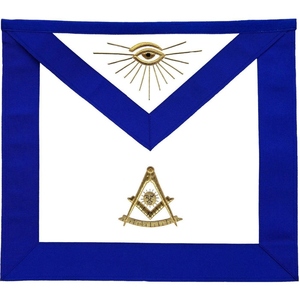 Tablier de Maître Ancien Maçon Bleu en Gros-grain avec Broderie à la Main Dorée et Bleue, en Cuir Blanc de Qualité Supérieure, Motif Maçonnique - Product Image 5
