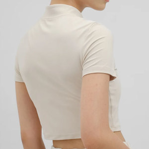 Camiseta de compresión para mujer, corte ajustado, media cremallera, cuello alto, largo recortado, precio bajo, alta elasticidad, poliéster/spandex - Product Image 6
