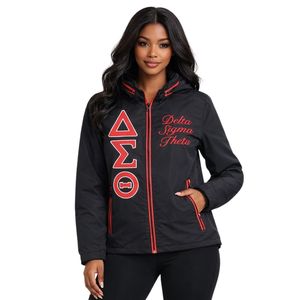 Giacca a Vento Nera Delta Sigma Theta per Donne, Leggera e Comoda, Tessuto Premium, Abbigliamento Casual per Confraternita Greca - Product Image 1