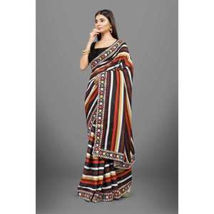 Sari de Chifón con Estampado Floral de Diseñador, Silueta Ajustada para Fiestas - Product Image 3