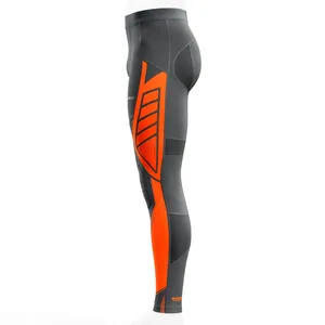 Amkoor <b>Men's</b> Full Length <b>Compression</b> Leggings Gray Orange Geometric Pattern Elastic Waist Polyester/Cotton 220g Sport <b>Tights</b> - Product Image 4