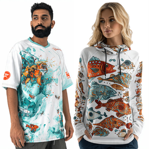 Haut à capuche unisexe pour hommes et femmes, col en V, imprimé par sublimation, pour la pêche, les activités de plein air, la plage et la natation - Product Image 1